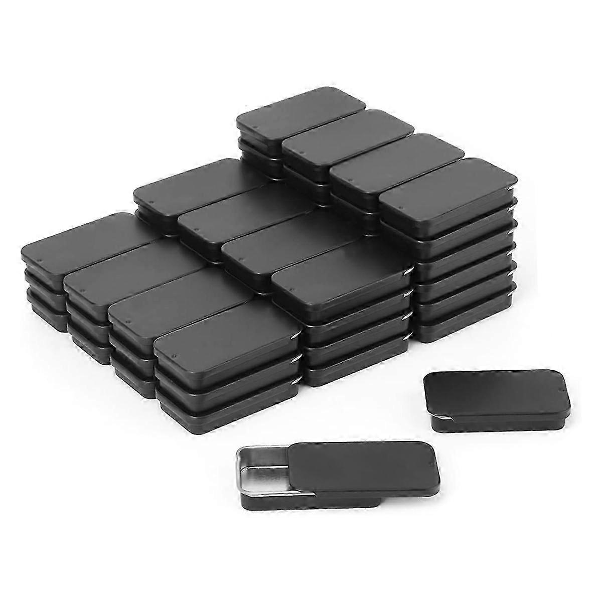 60 Pack Black Mini Rectangular Metal Tins Boxes with Sliding Lids
