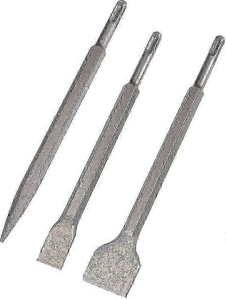 Set 3 (wide Chisel, Flat Chisel, Pointed Chisel) For Light Drill Bits And Impact Hammers In Concrete Brick Blocks