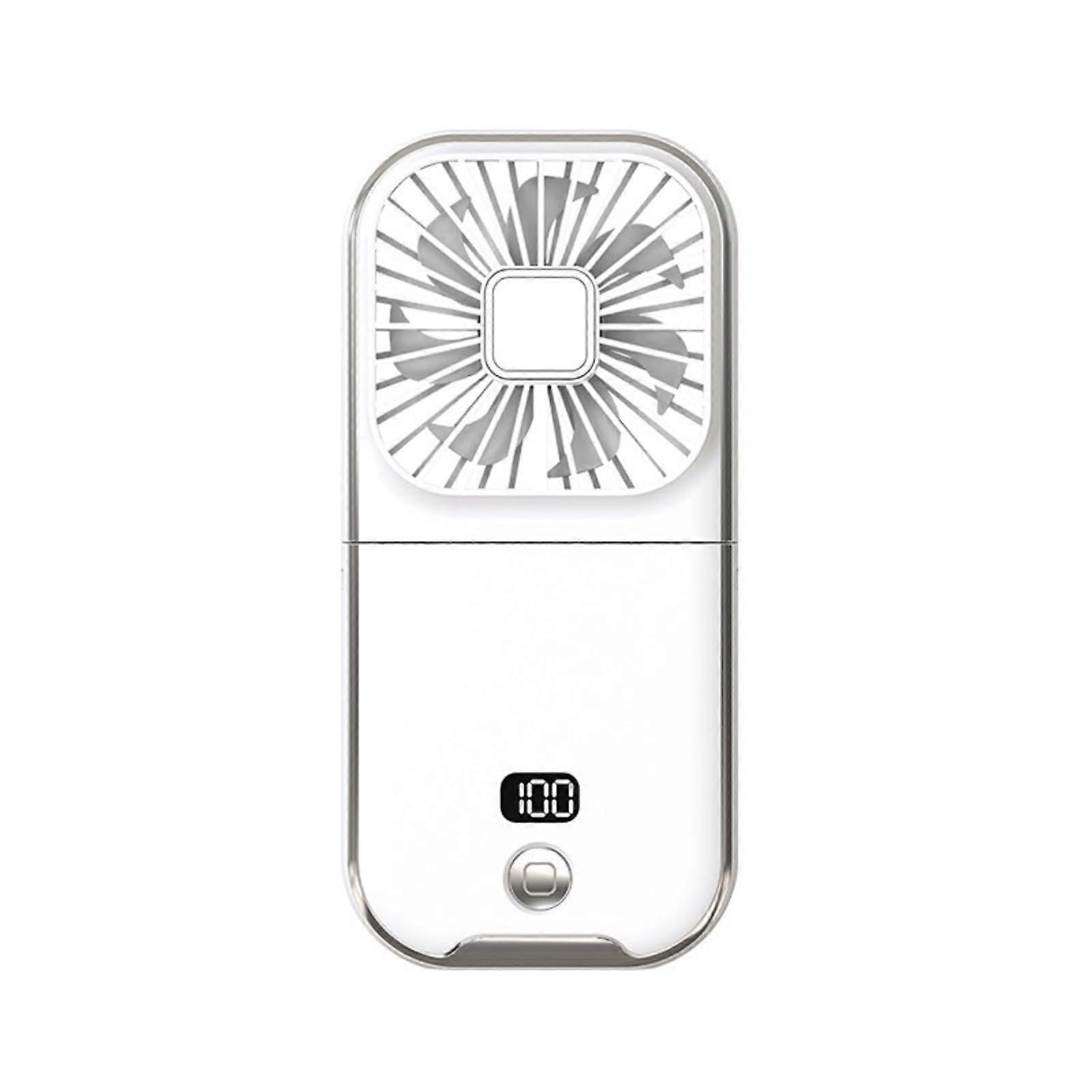 Portable USB Rechargeable Handheld Fan with LED Display, Foldable Neck Design for Office Travel White