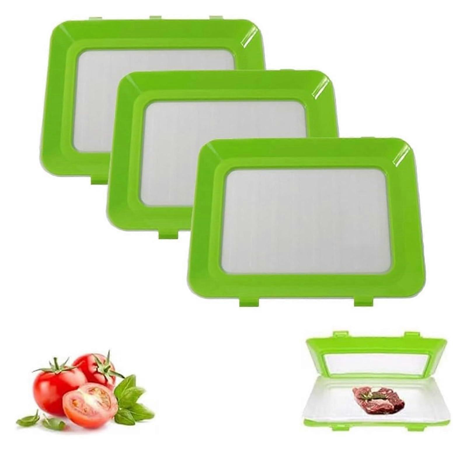 Reusable Food Preserving Tray Set, Stackable Green Food Storage Containers with Stretch Lids, 3PCS