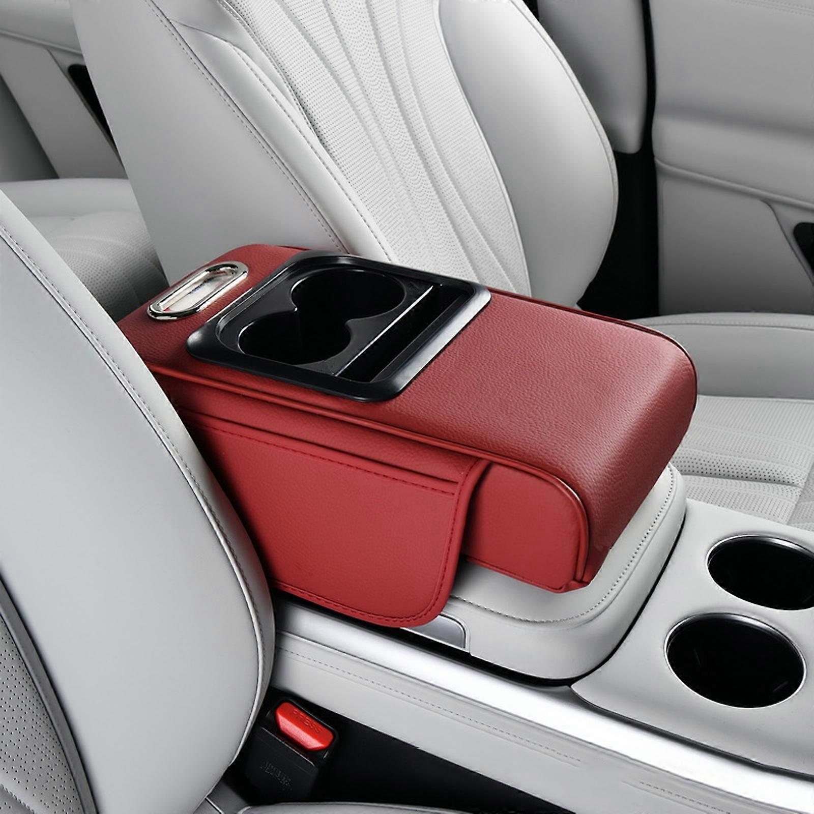 Leather Armrest Box Pad Cover Central Control Armrest Protector with Cup Holder, Interior Car Accessories Multicolor