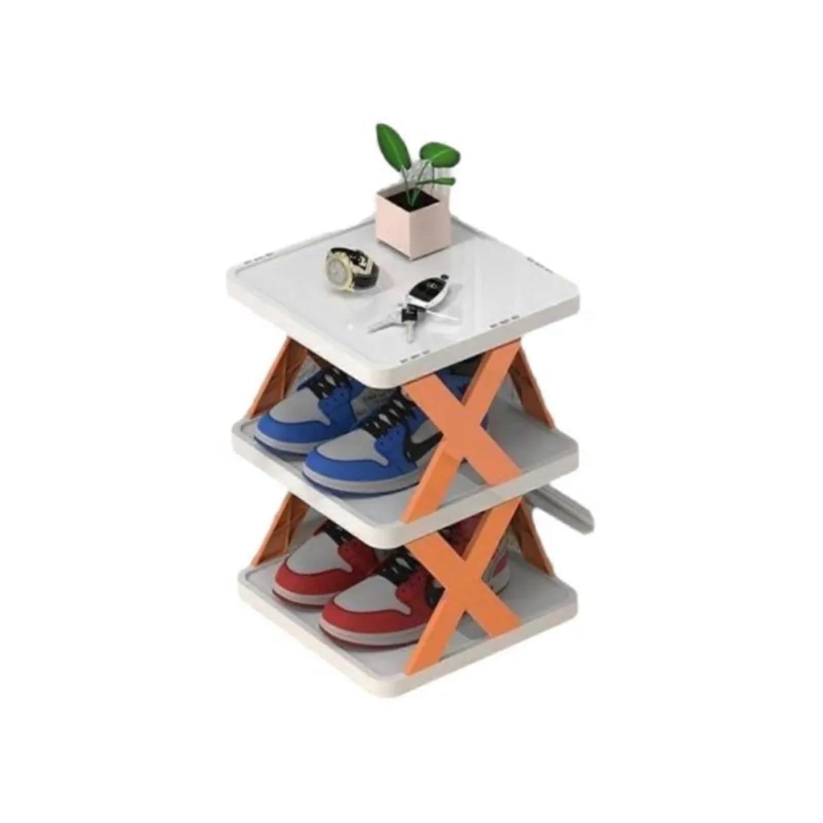 Vertical Shoe Rack Space Saving Folding Plastic Detachable Organizer Multi Layer Shelf Orange 3 Tier