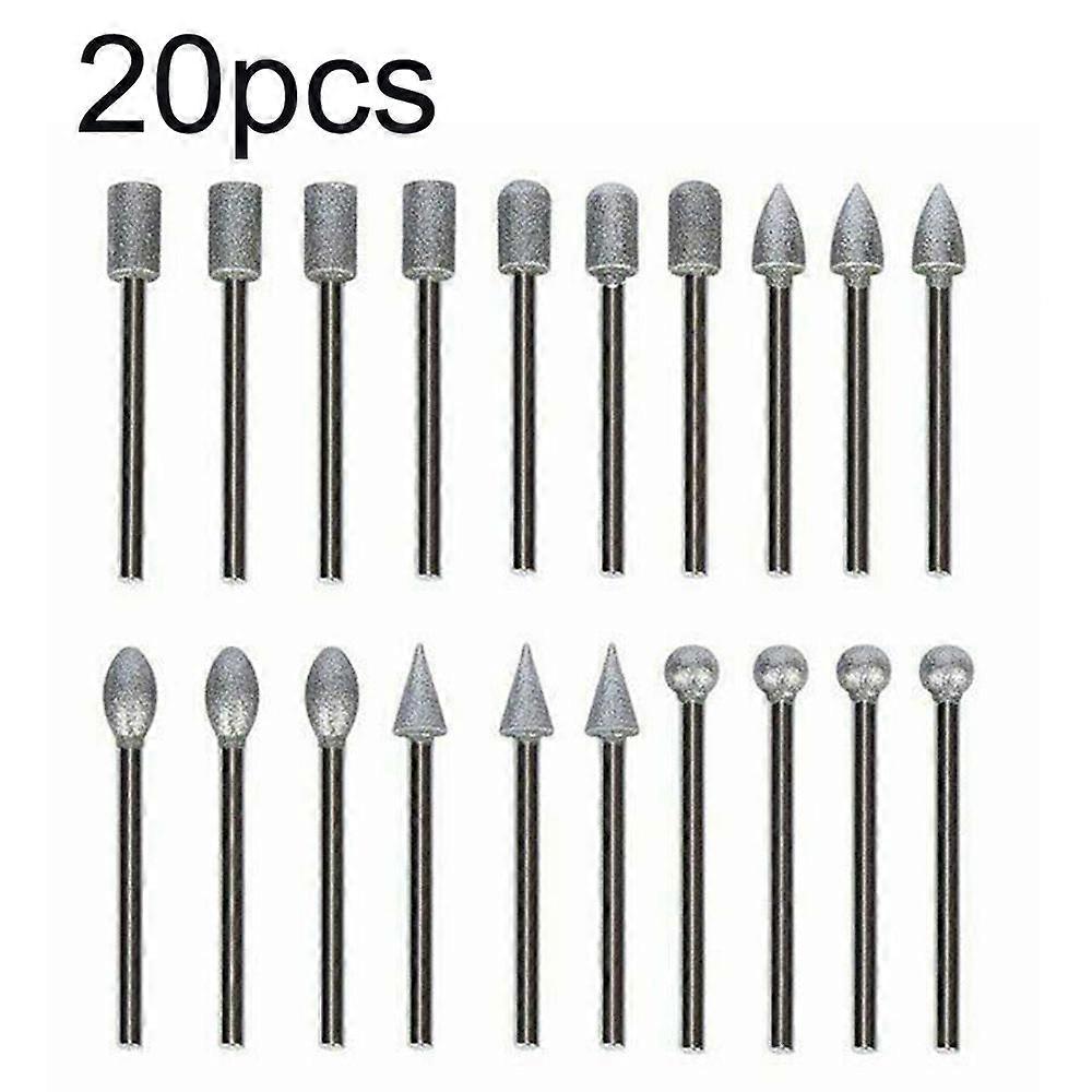 20PC 120 Grit Electroplated Diamond Burr Set Drill Bit Set Rotary Grinding Tool