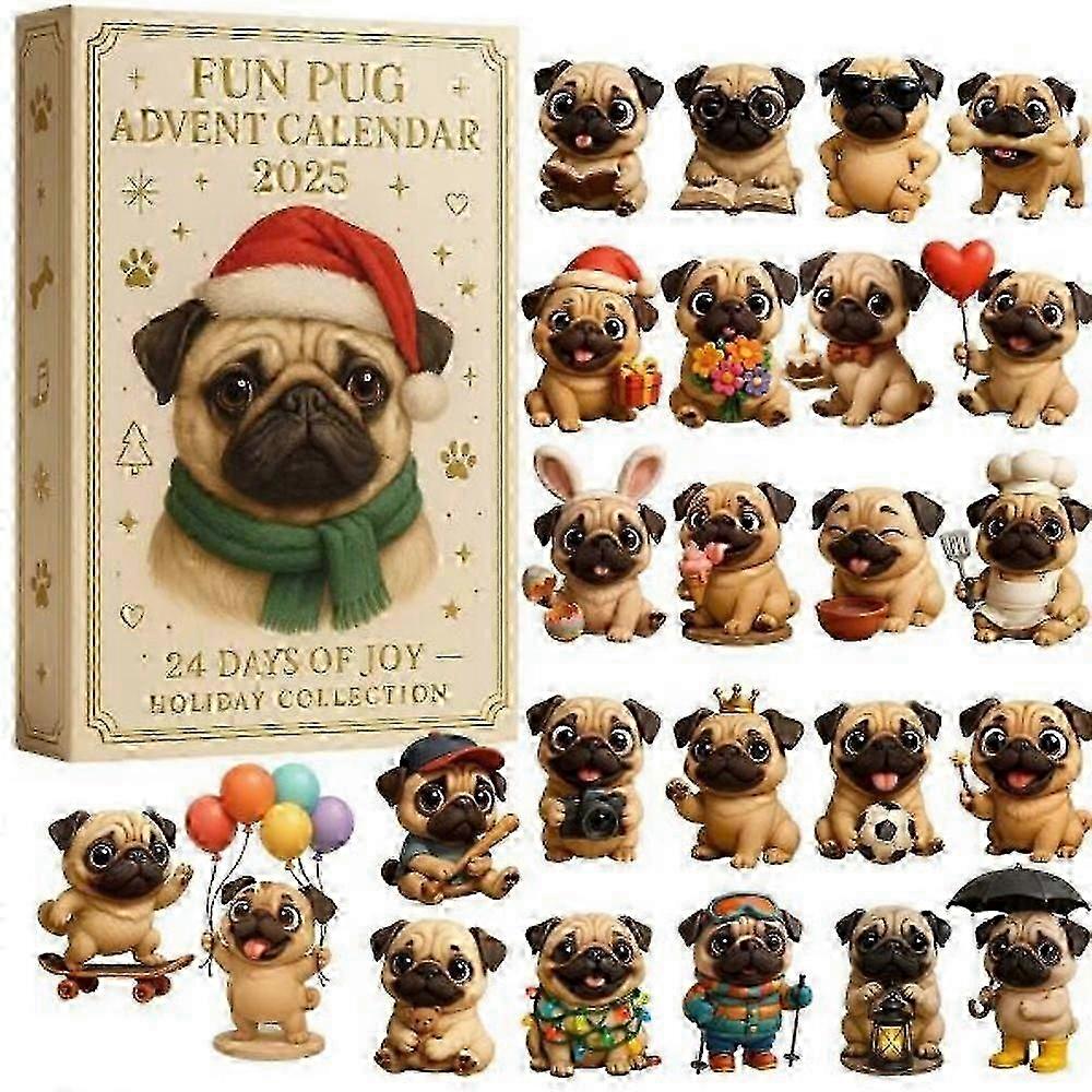 Fun Pug Advent Calendar 2025, 24 Days Christmas Pug Dog Advent Calendar_kkk