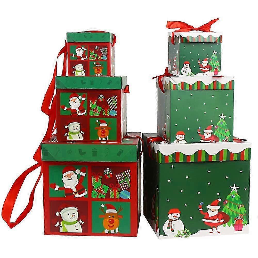 Christmas Nested Gift Boxes, 6 Assorted Sizes, Foldable Nested Christmas Gift Boxes with Ribbon for Christmas Party