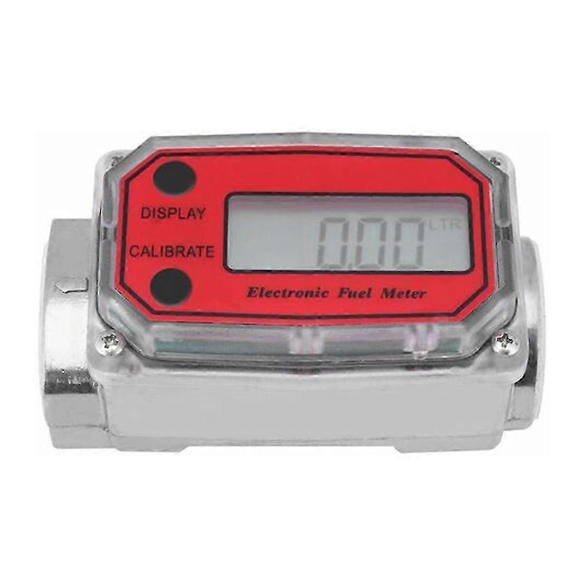 Electronic Turbine Fuel Flow Meter for Diesel, Kerosene, with Digital LCD Display, 1" FNPT Inlet/Outlet (Red LLW-25) w