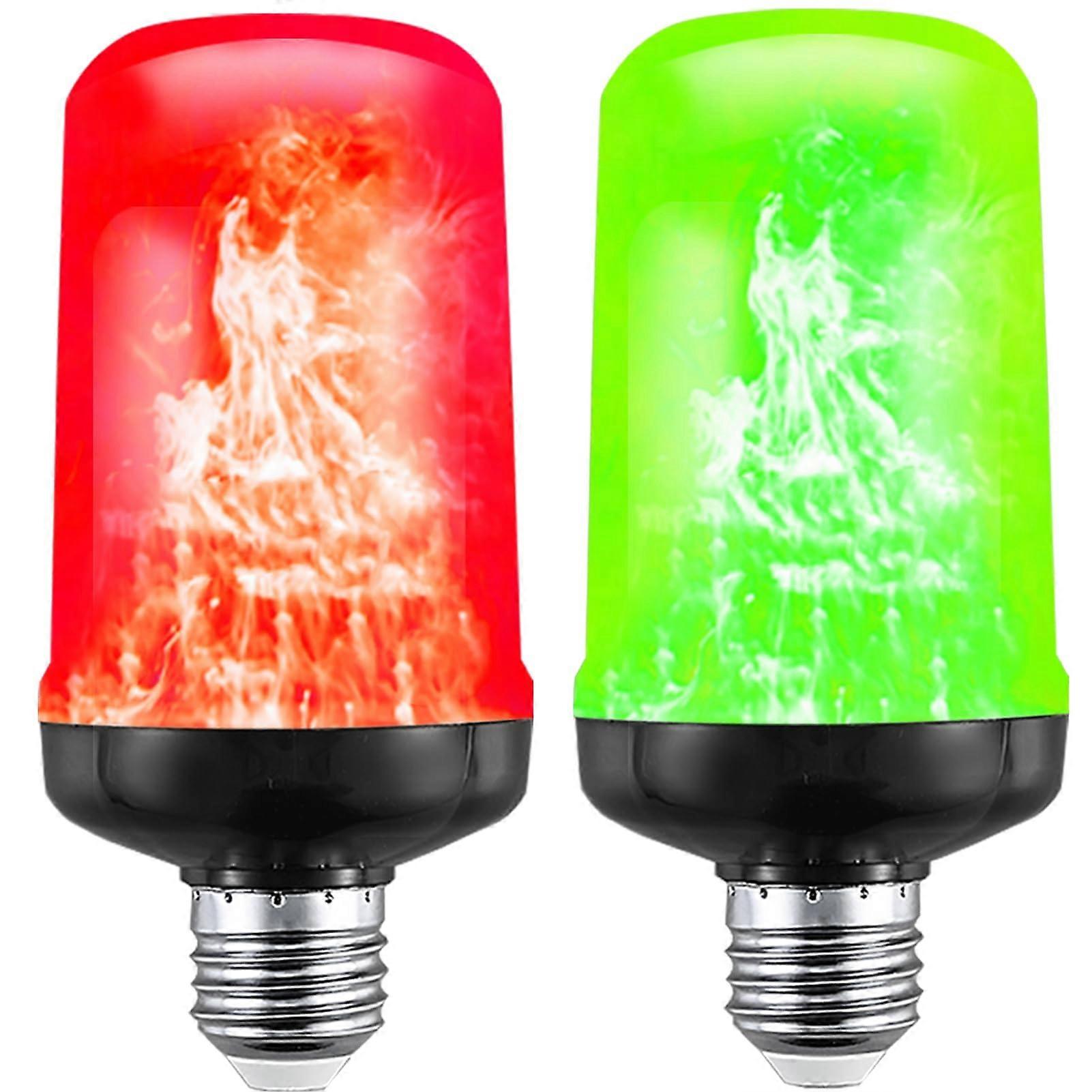 LED Flame Light Bulb E26 Base with Realistic Flickering Effect, 4 Modes Red Green for Christmas Halloween Decor