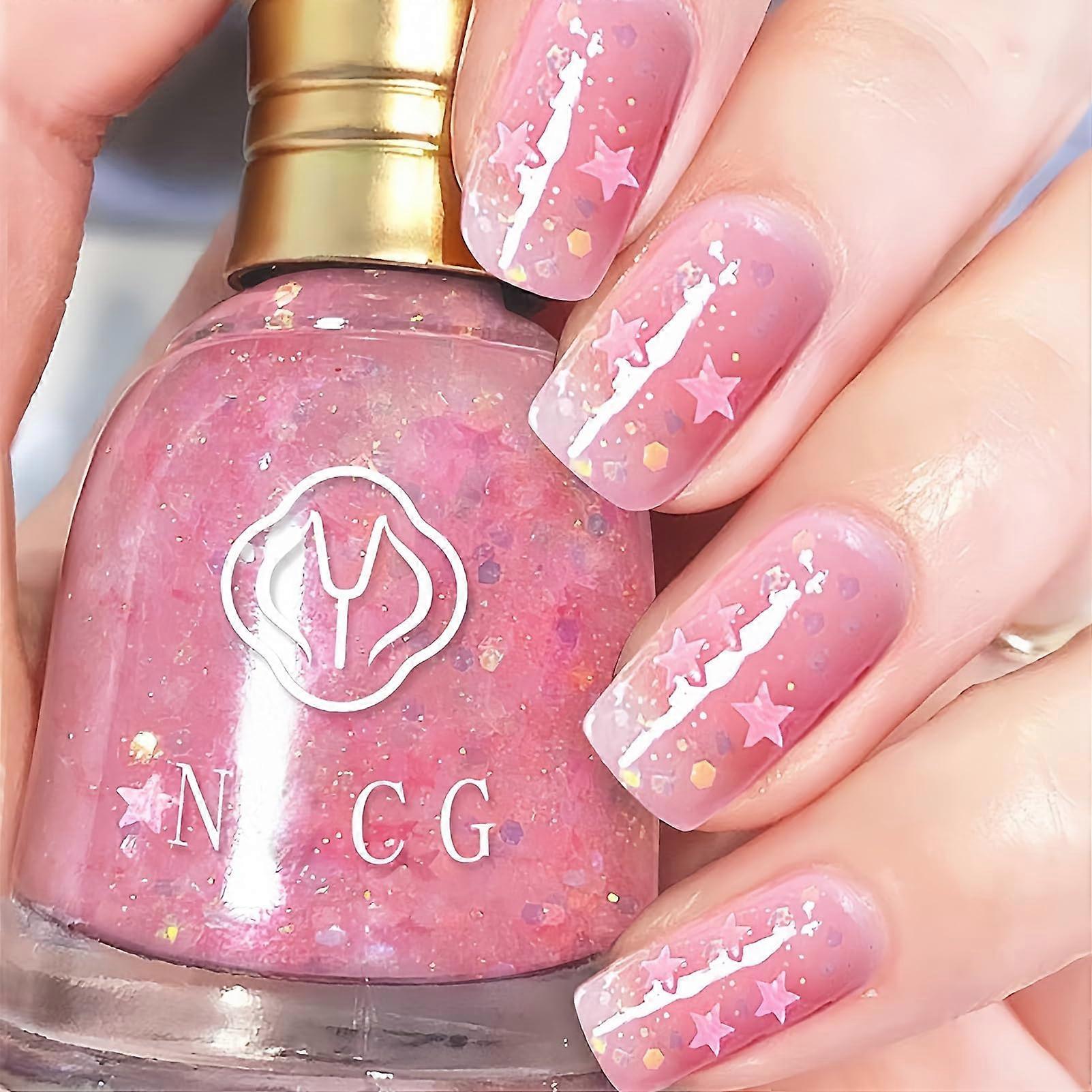 Pink Chunky Glitter Nail Polish 15ML Fast Drying Long Lasting No UV Needed