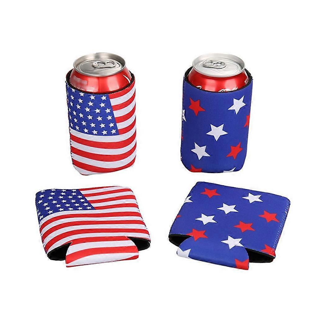 2Pcs American Flag Pattern Ring Pull Can Warming Cover Beverage Bottle Cover Drinking Flag Pattern Star Pattern for Each 1Pc