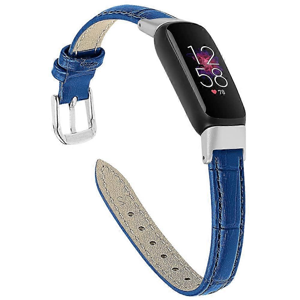 Leather Band with Secure Metal Connectors, Adjustable Elegant Strap Replacement Blue for Fitbit Luxe