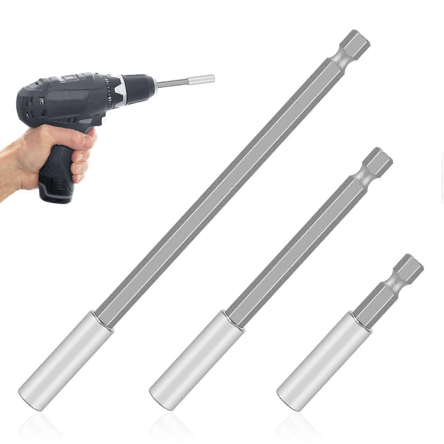 Magnetic Drill Bit Extension Set 3 Sizes with Strong Magnetic Hold, 1/4 Inch Hex Shank for Impact Driver