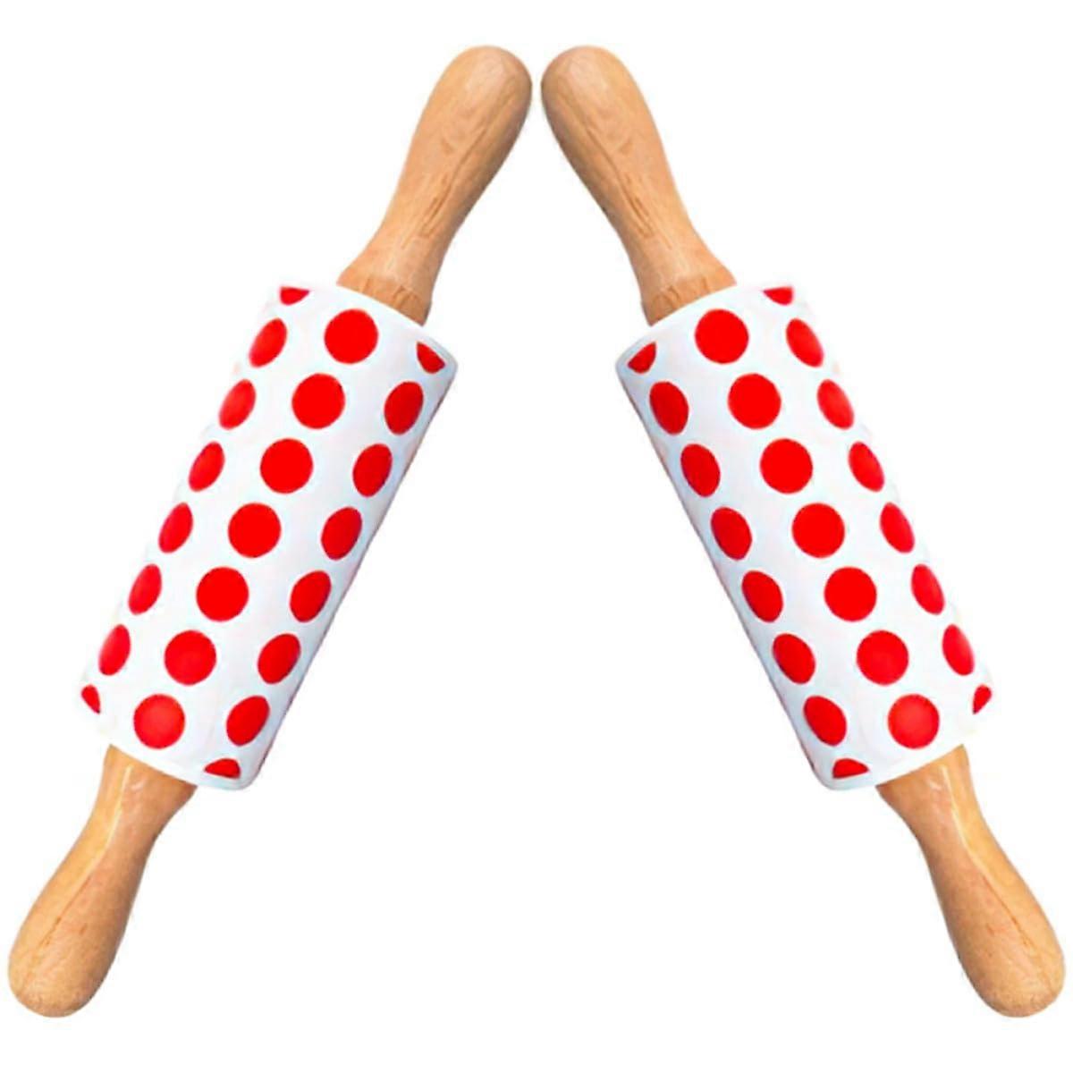 2Pcs Small Nonstick Silicone Rolling Pin with Wooden Handles for Dough Pastry and Dumpling Baking