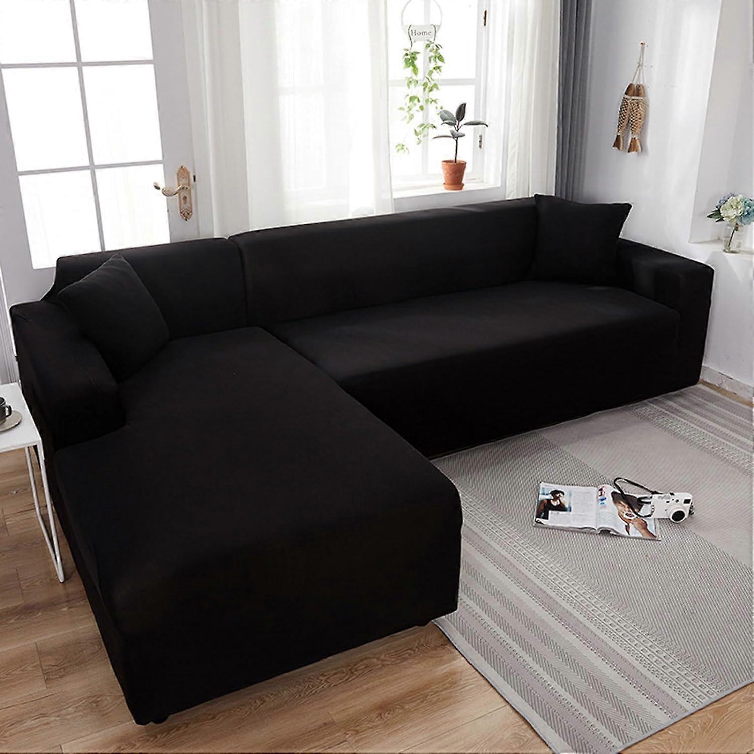 Waterproof L Shape Sofa Cover Stretch Fit Couch Protector for 2 Seater Black Washable