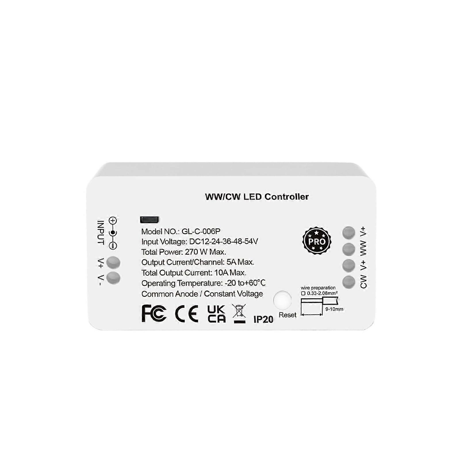 LED Light Strip Controller DC 1254V Pro WW/CW with Smart App Control and Adjustable White Temperature