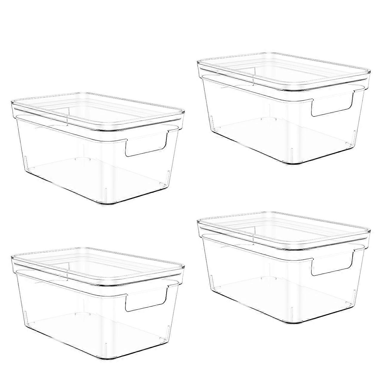 Clear Storage Bins with Lids, Stackable SpaceSaving Containers for Kitchen, Pantry, Fridge, Bathroom, 4 Pack
