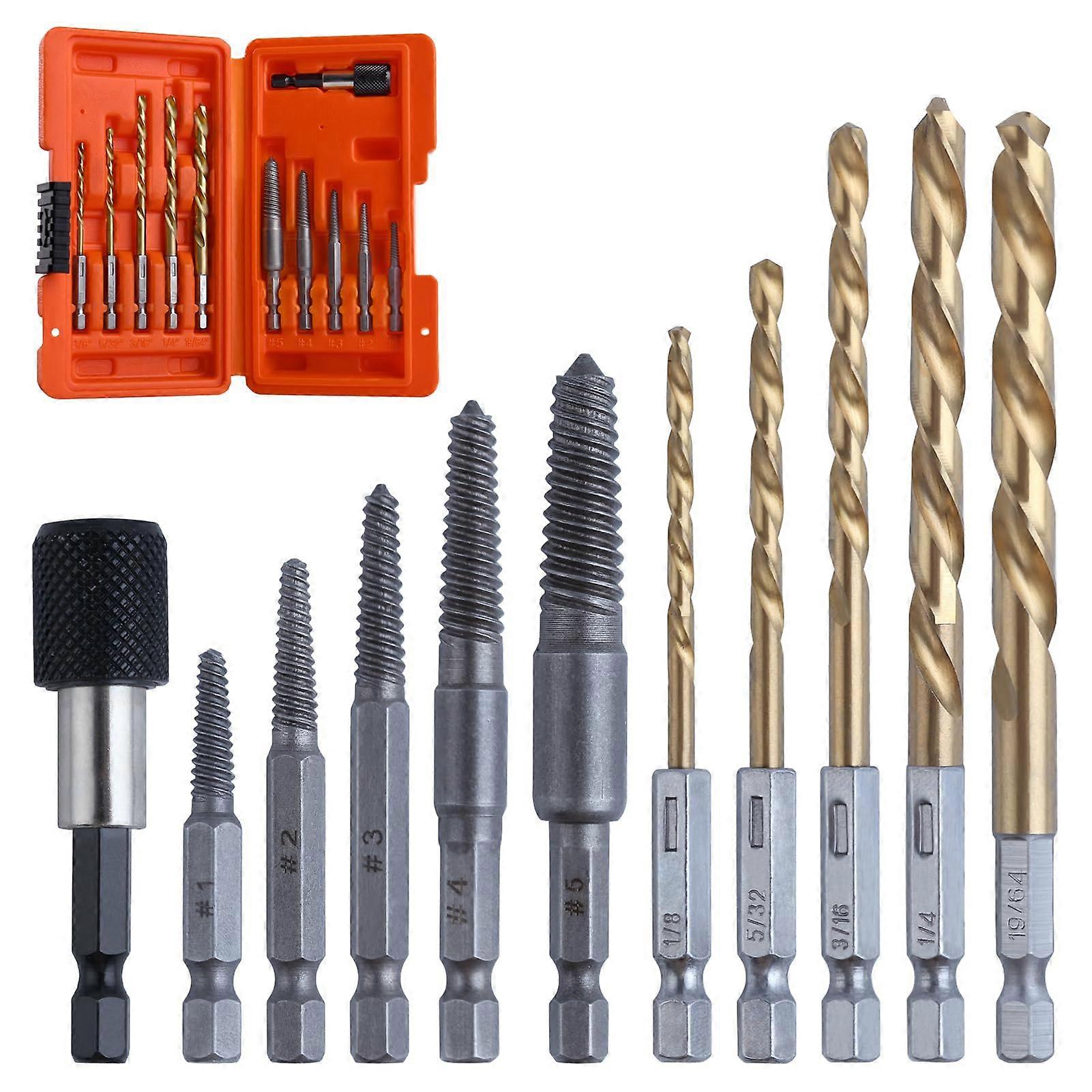 11Pcs Titanium Coated Screw Extractor Set with Left Hand Drill Bits, Bolt Remover Kit for Damaged Screws and Nuts