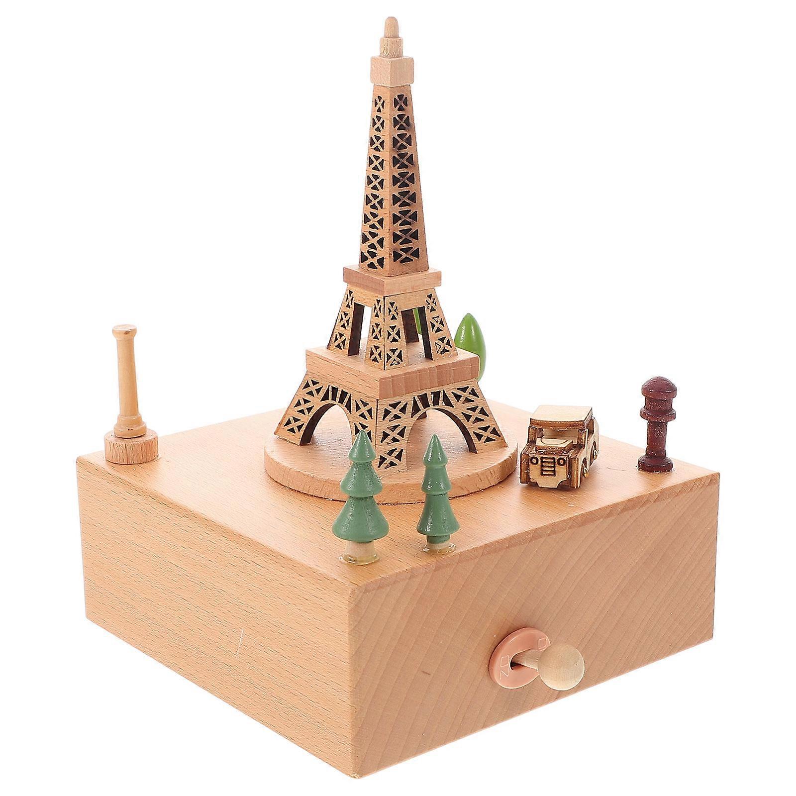 Eiffel Tower Wood Music Box for Decor Creative Mechanical Clockwork