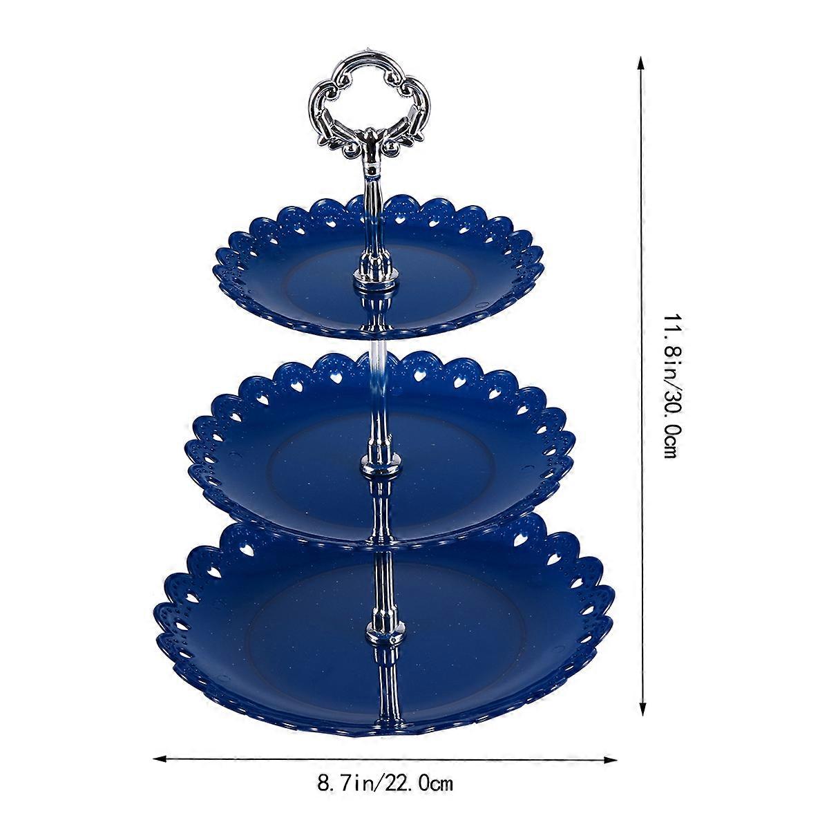 Dessert Display Stand Three-Layer Cake Stand for Display Blue Fruit Plate Holder