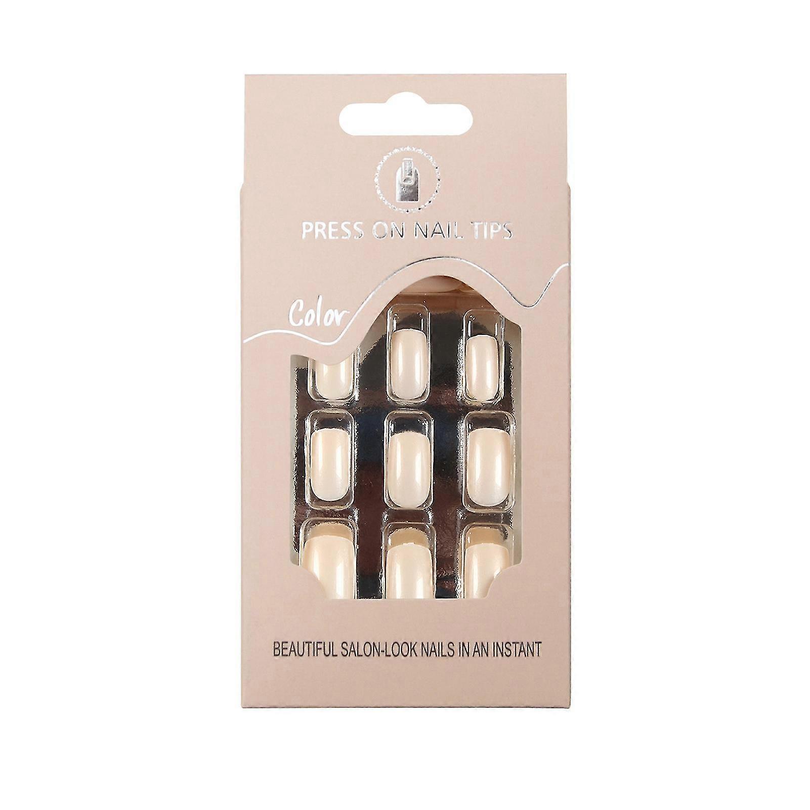25-26 Solid Color Rectangular False Nails Women Easy To Press Elegant Artificial Nails