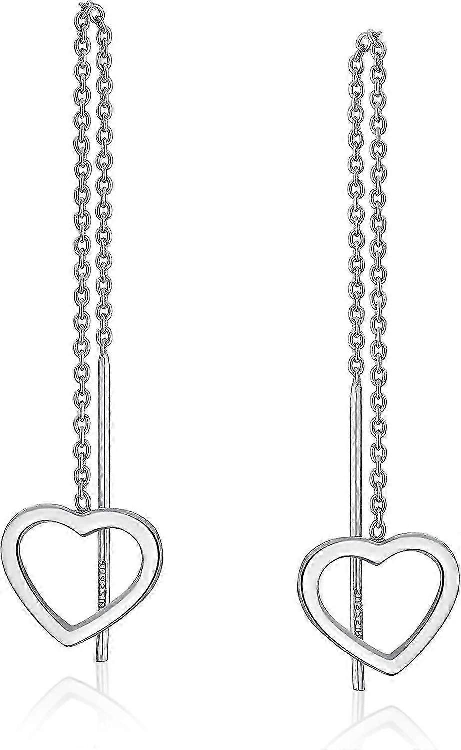S925 Sterling Silver Open Heart Threader Drop Kolczyki