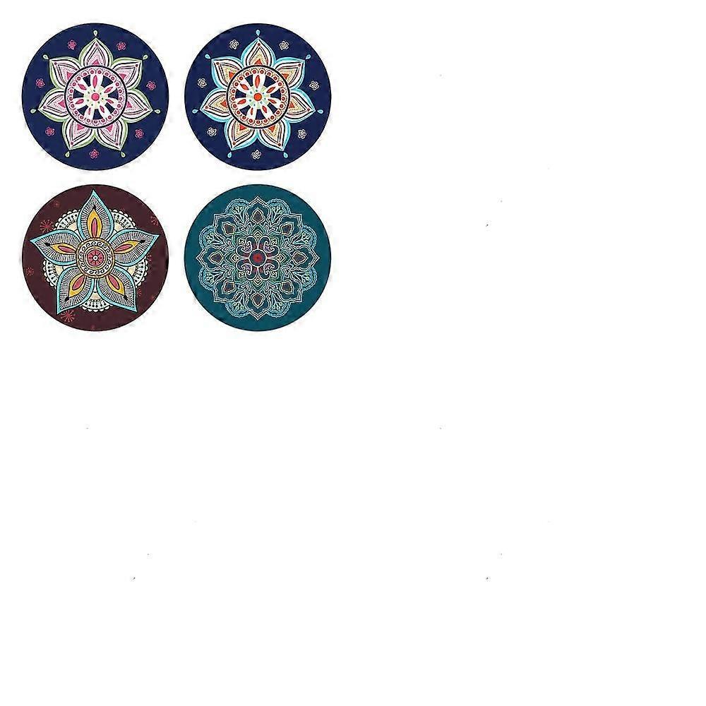 4pcs Rubber Cup Mats Mandala Pattern Coaster Round Mixed color 120mm