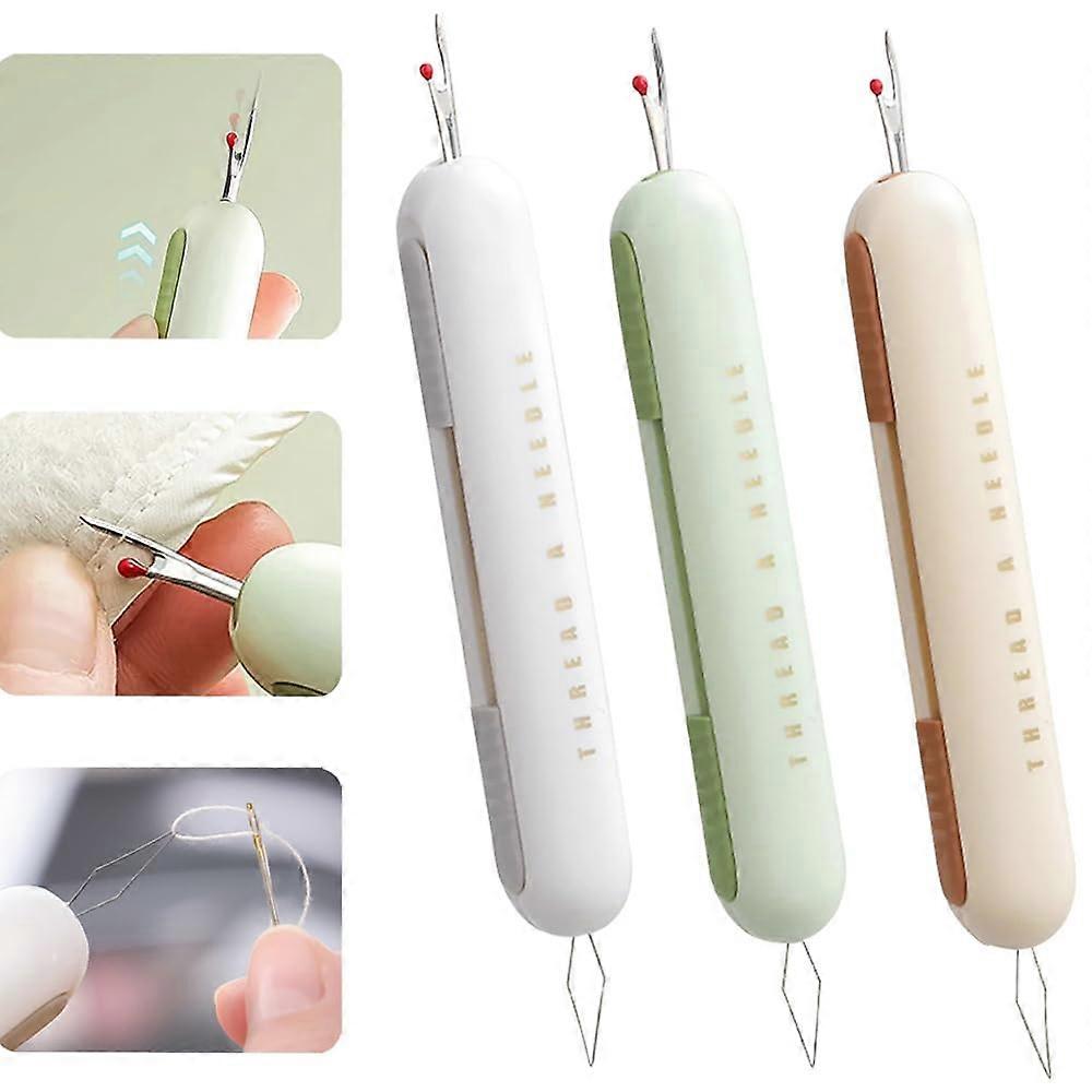 2 in 1 Seam Ripper and Needle Threader Set, Retractable Sewing Tool for Easy Threading and Removal, 3PCS