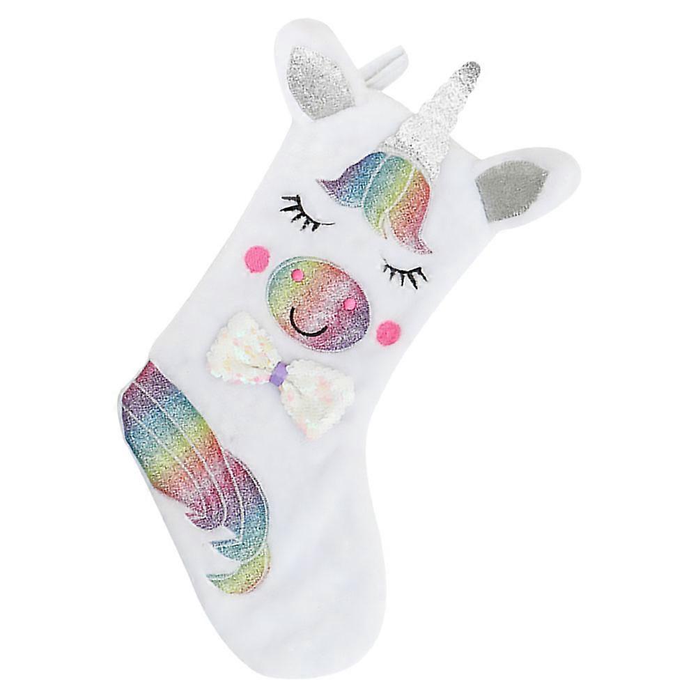 Unicorn Designed Christmas Stocking for Candy Holding with Light Hanging Pendant