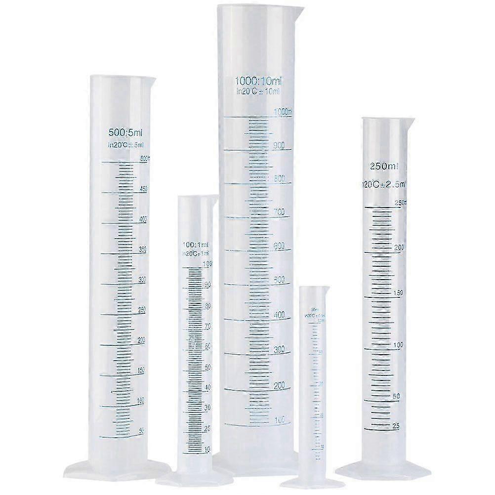 5pcs Plastic Cylinders Professional Measuring Cylinders Test Scale Tubes