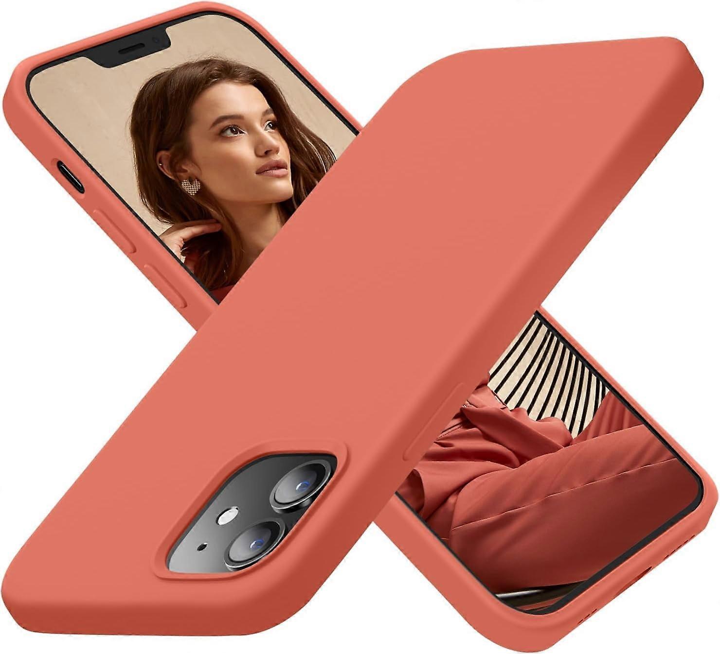 iPhone 12 & 12 Pro Compatible Silicone Shockproof Case, Soft Microfiber Lining, 6.1", Pink Pomelo