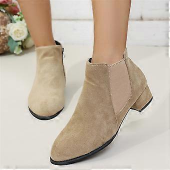 Willtoo dame slip-on ankelstøvle, western mandel rund tå lav hæl elastisk støvle beige