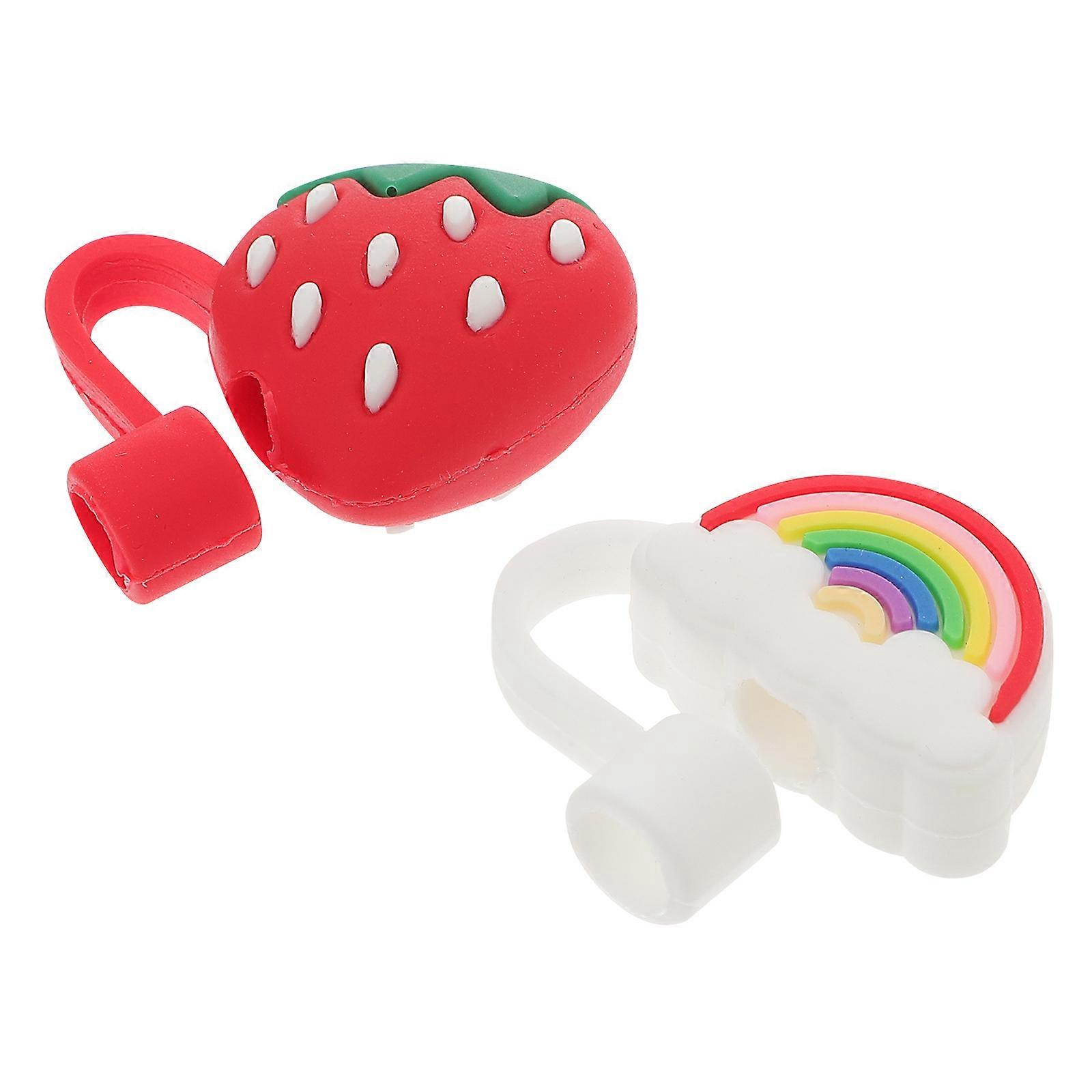 Red Silicone Straw Protector Caps for Dust-Proof Use 2Pcs Set