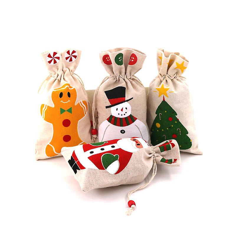Santa Snowman Snowflake Present Godis Förpackning Bomull Burlap Bag Julklappspåse (6st)