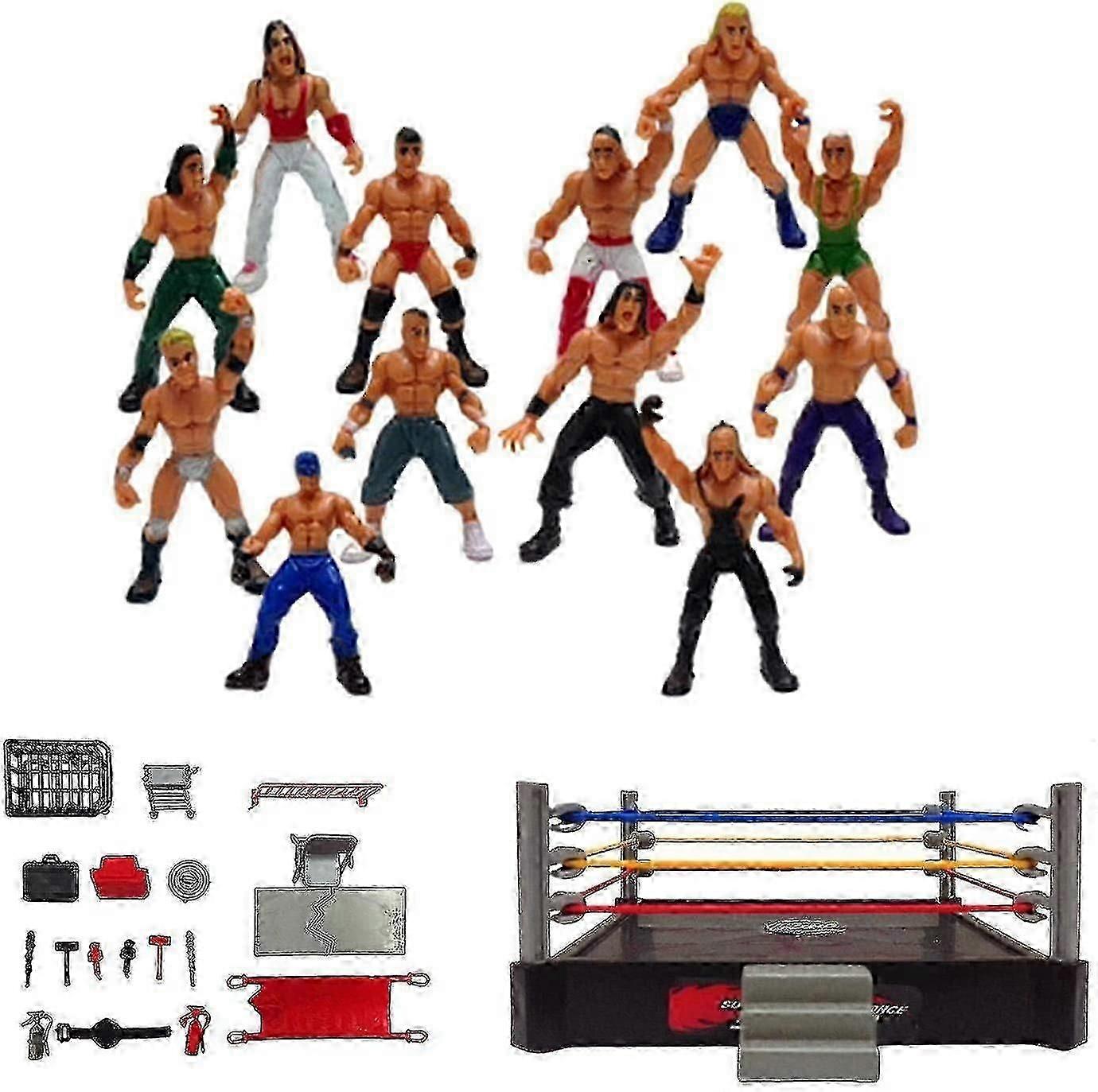 Conjunto de Brincar Mini Wrestling Ring da WWE - Figuras de Ação de 12 Polegadas com Acessórios de Arena