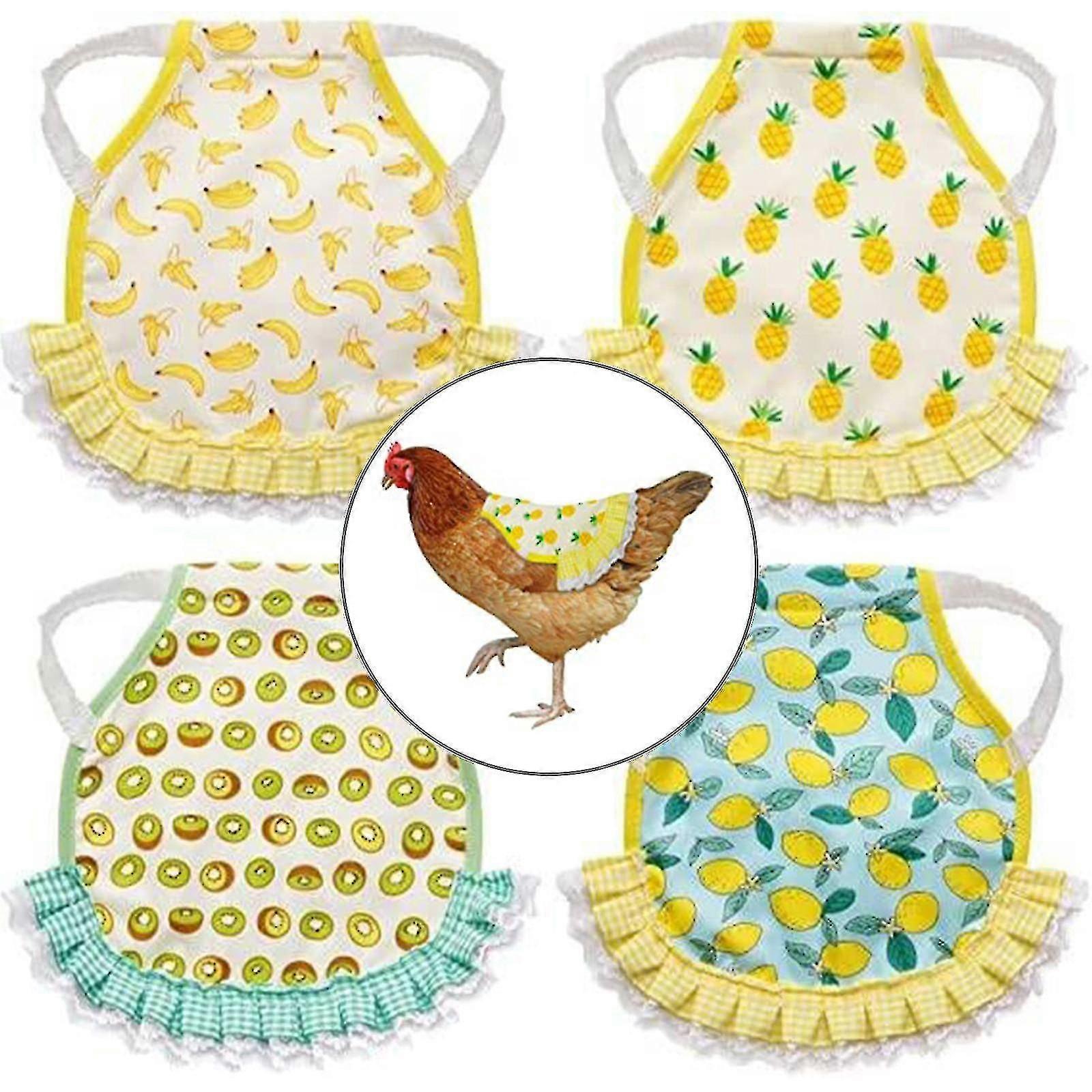 4 Pack Chicken Saddles Hens Apron Fruit Pattern Wing Back Protector With Elasticity Strap