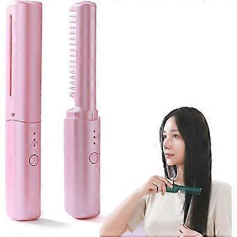 Rechargeable Mini Straightener 2 in 1 Anti- Straightener Brush and er Temperature Adjustments Portable Travel Negative Straightener Stylin