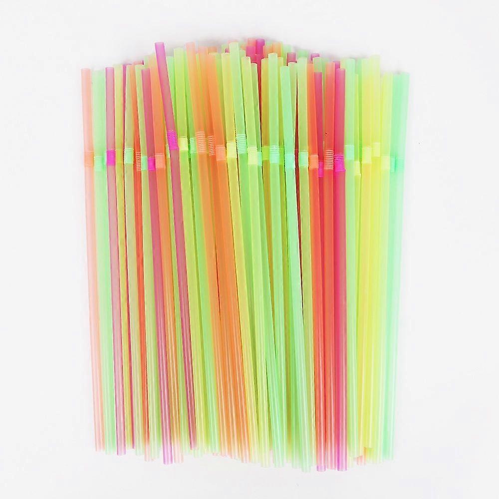 100 disposable fluorescent plastic flexible straws/drinking straws per pack