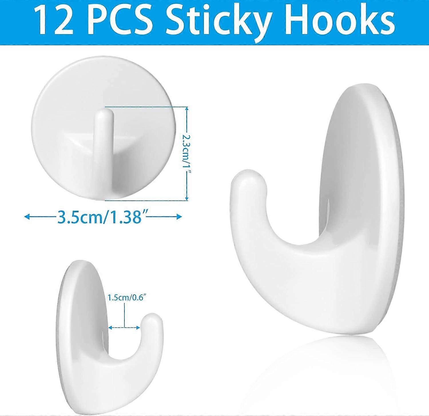 12 Pcs Plastic Hooks Self Adhesive - Removable Wall Hooks for Hanging