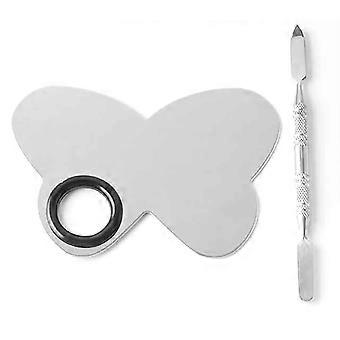 Stainless Steel Makeup Palette for Shade Mixing with Dual-Ended Spatula, Compact Travel Size