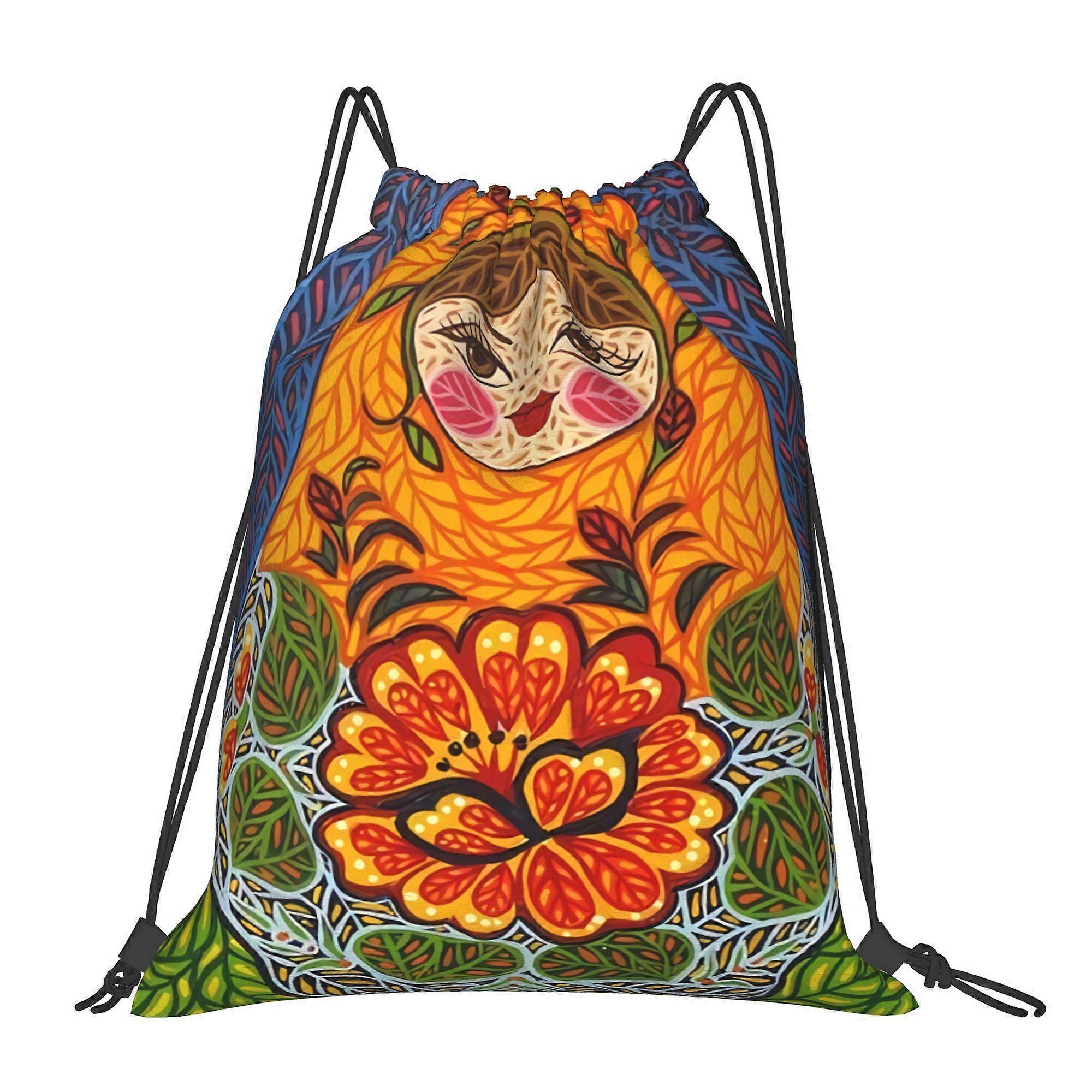 2D Flat Drawstring Bag, Russian Doll Drawstring Backpack-Cqazw