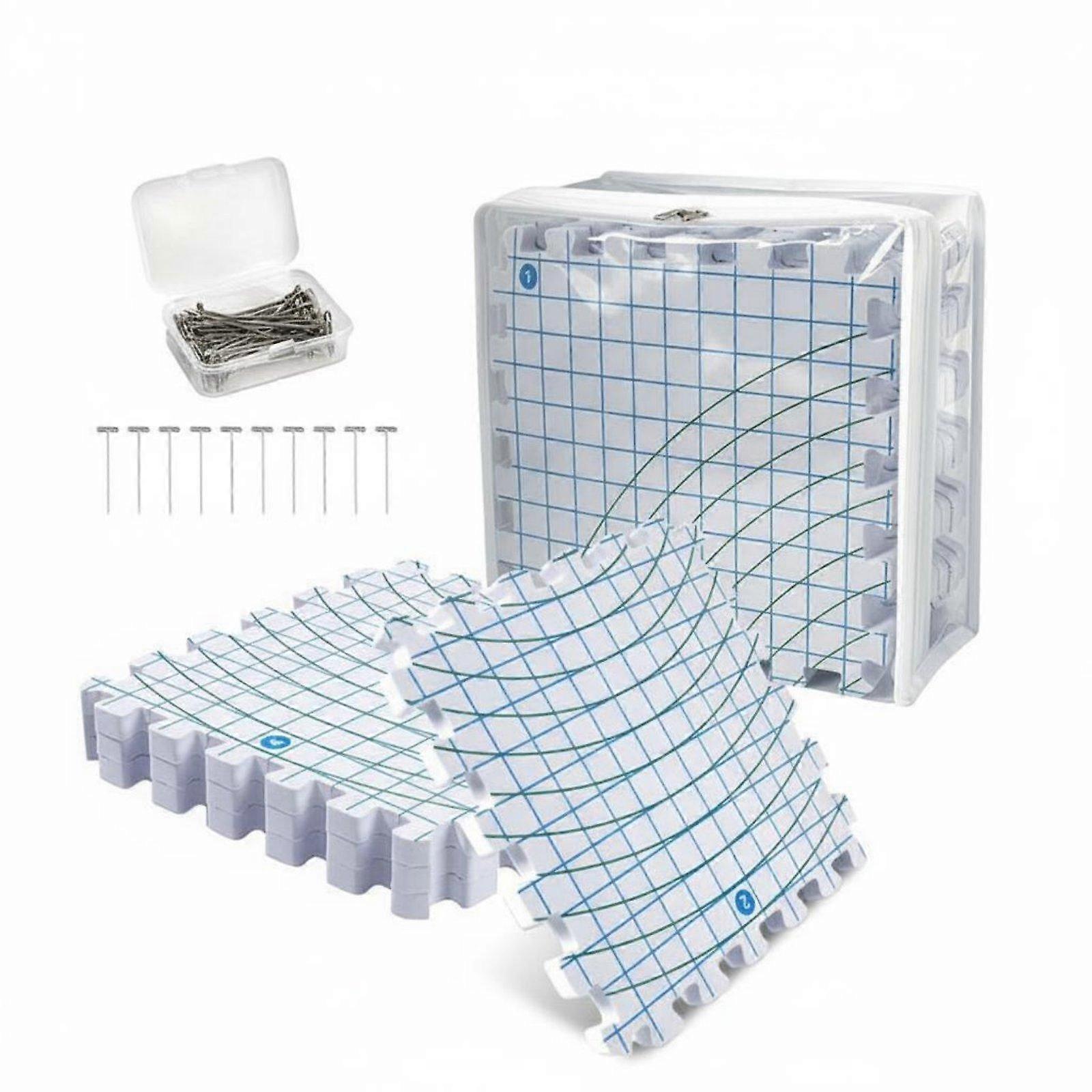Knitting Blocking Mat Grid Lines Foam Blocking Tiles Includes T-Pins Crafting