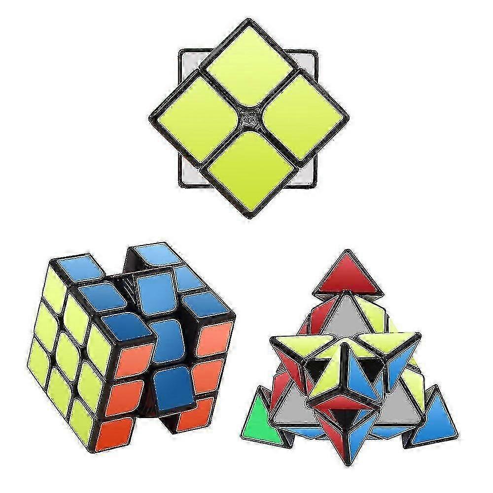 3pcs Speed Cube Set, All Black Base Puzzles Magic Cube Set Of