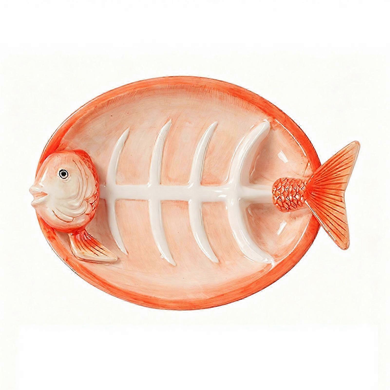 Hand Painted Fish Ceramic Plate with Drain Design