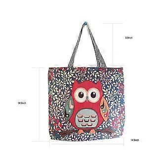 Canvas Tote Bag with Handles Reusable Grocery Tote Red Owl Design Spacious Foldable Gift Bag