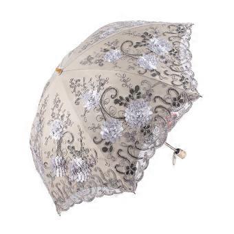 Vintage Lace Parasol with UPF50 Sun Protection, Elegant Embroidery and Foldable Sun Shade Umbrella, Grey