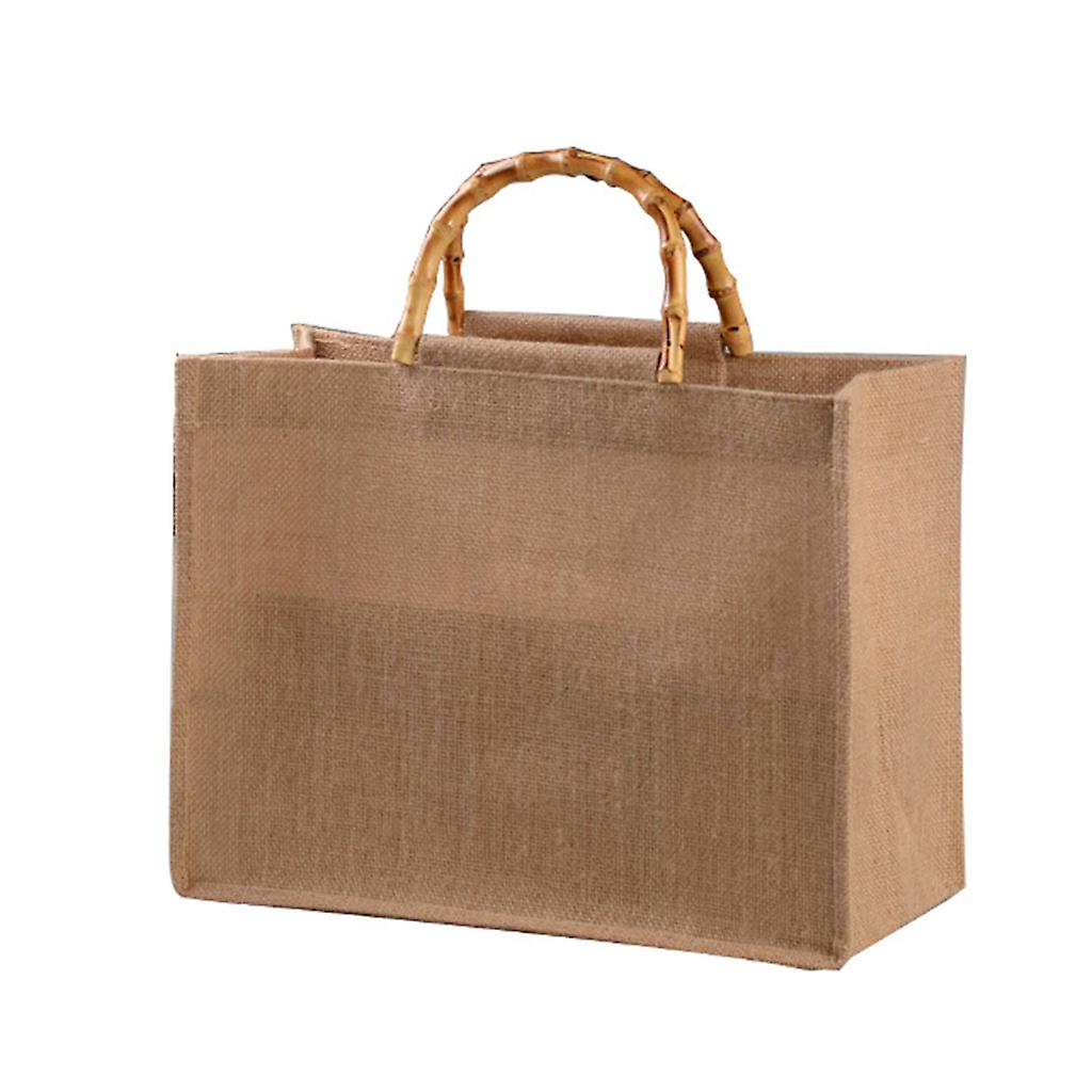 Portable Burlap Jute Shopping Bag Sac à main Bamboo Loop Poignées Réutilisable Tote
