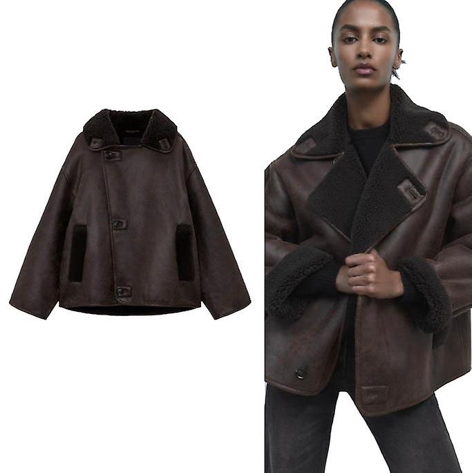 Dames Sherpa Faux Leather Trucker Jacket