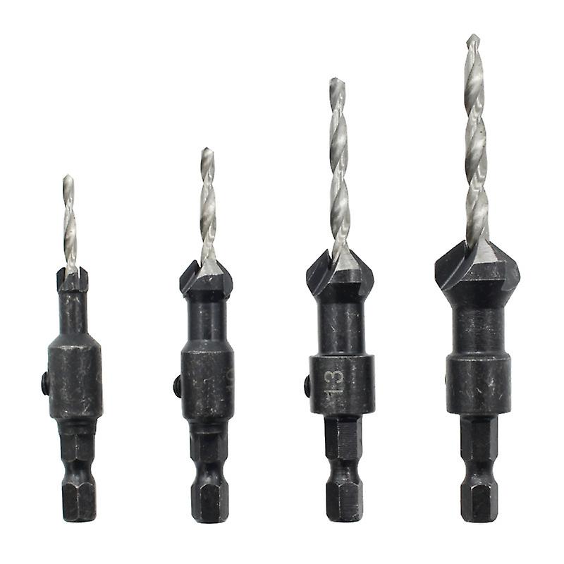 4 Pcs Hex Shank Tapered and Reinforced Countersink Drill Cone Bits Woodworking Tool Set with Small Wrench