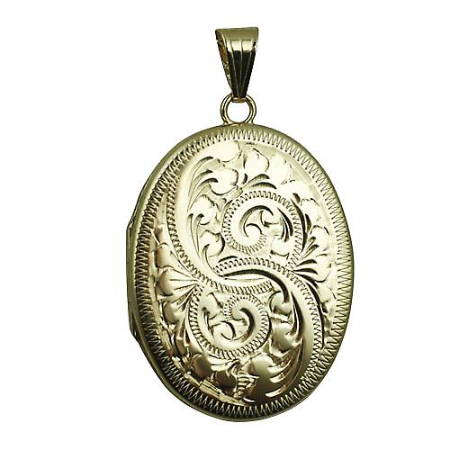 9ct Gold 35x26mm flat oval hand engraved Locket
