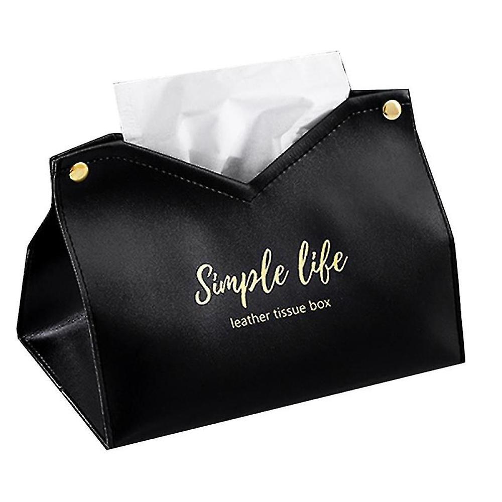 Pu Leather Tissue Box Case Retro Tissue Container Black
