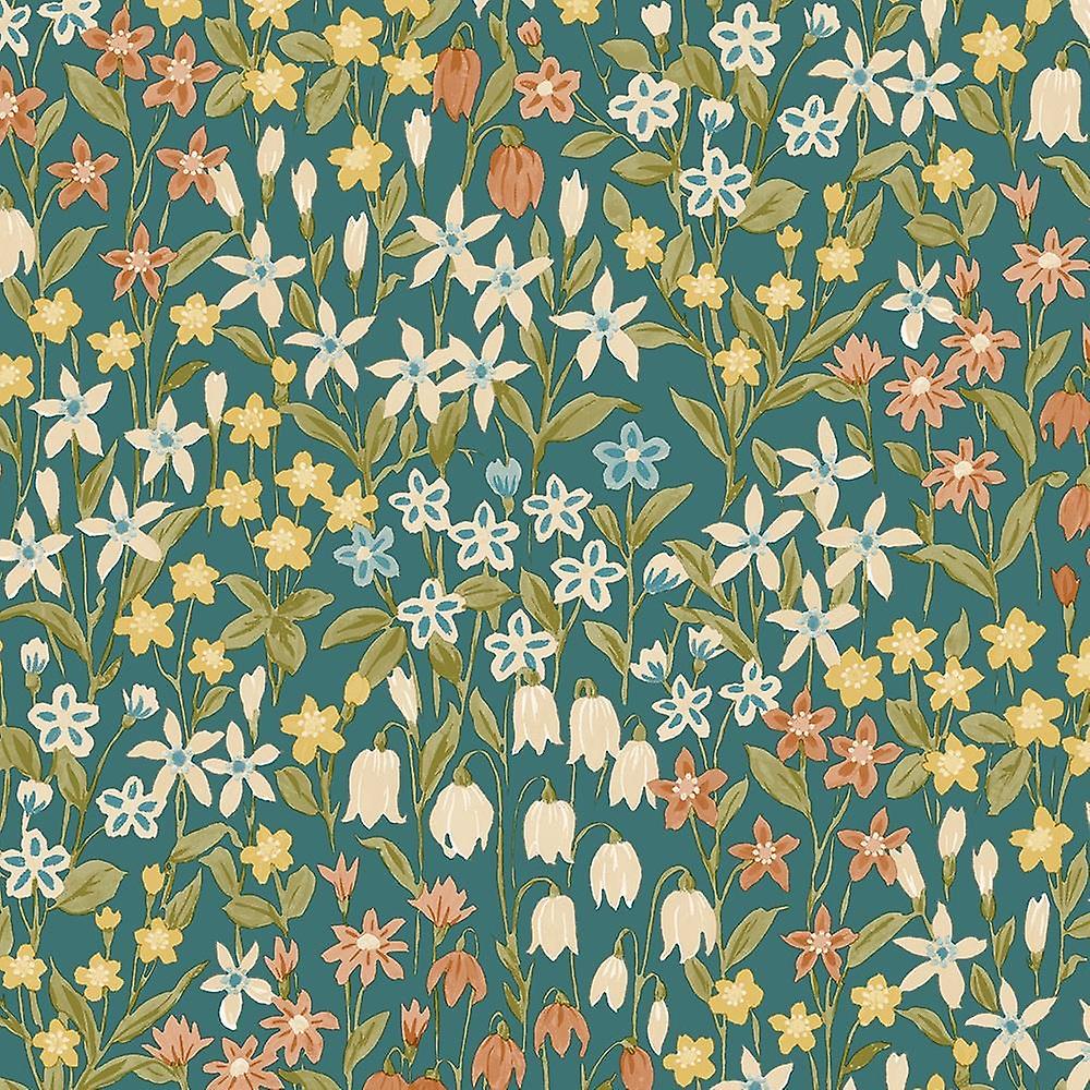 Grandeco Ciara Floral Teal Wallpaper